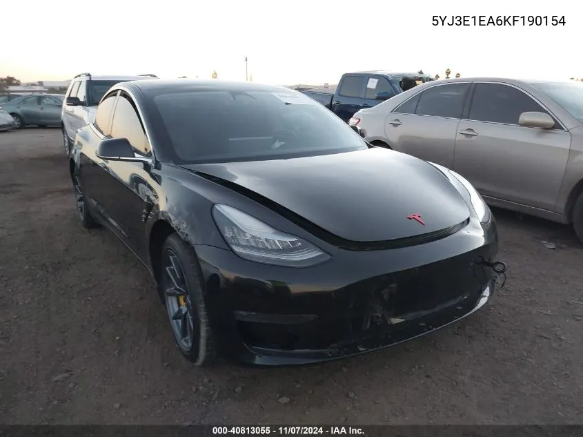 2019 Tesla Model 3 Long Range/Mid Range/Standard Range/Standard Range Plus VIN: 5YJ3E1EA6KF190154 Lot: 40813055