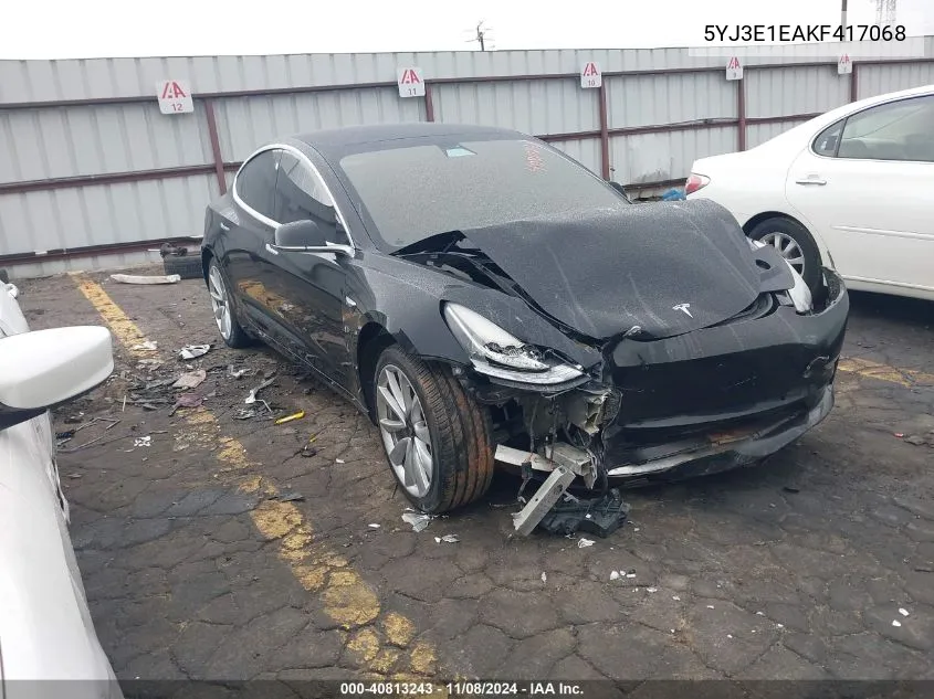 2019 Tesla Model 3 Long Range/Mid Range/Standard Range/Standard Range Plus VIN: 5YJ3E1EAKF417068 Lot: 40813243