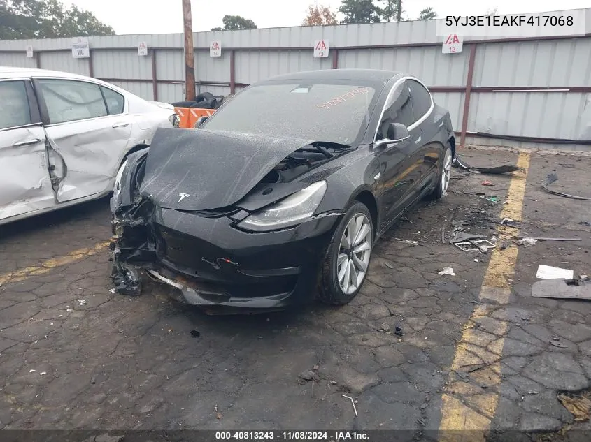 2019 Tesla Model 3 Long Range/Mid Range/Standard Range/Standard Range Plus VIN: 5YJ3E1EAKF417068 Lot: 40813243