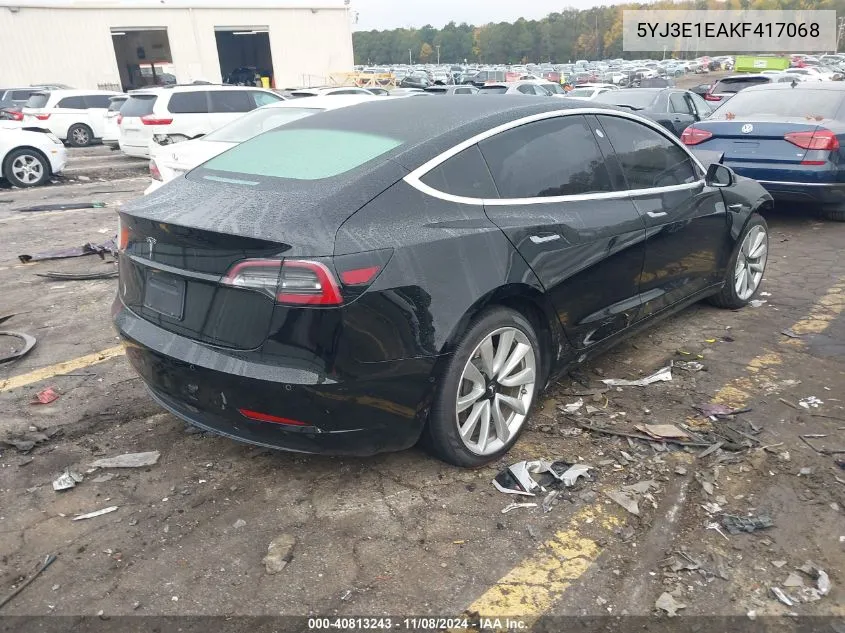 2019 Tesla Model 3 Long Range/Mid Range/Standard Range/Standard Range Plus VIN: 5YJ3E1EAKF417068 Lot: 40813243