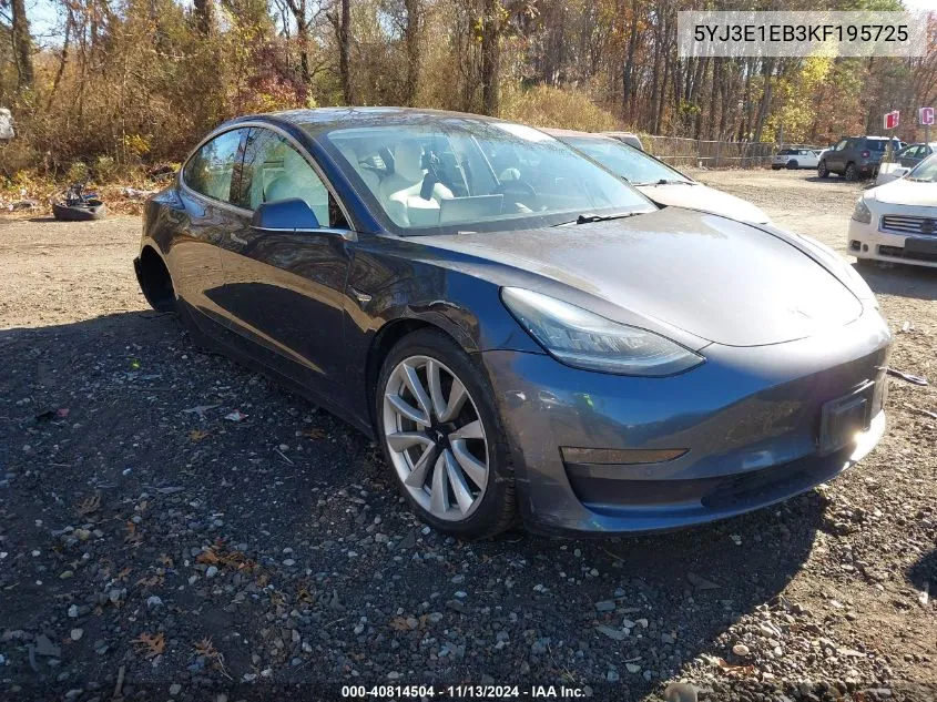 2019 Tesla Model 3 Long Range/Performance VIN: 5YJ3E1EB3KF195725 Lot: 40814504