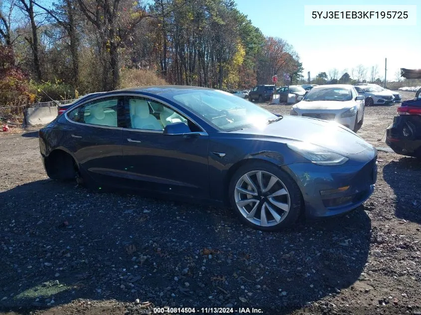 2019 Tesla Model 3 Long Range/Performance VIN: 5YJ3E1EB3KF195725 Lot: 40814504