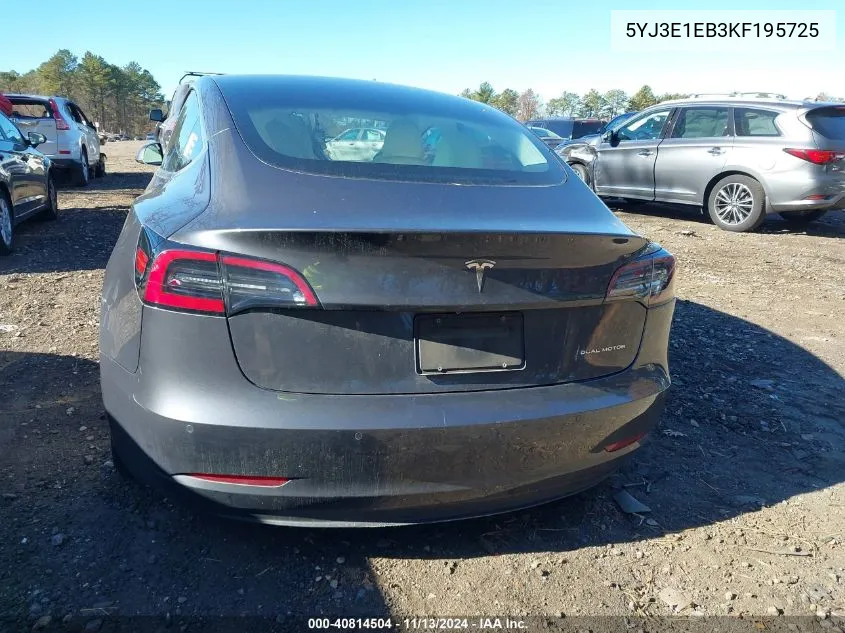 2019 Tesla Model 3 Long Range/Performance VIN: 5YJ3E1EB3KF195725 Lot: 40814504