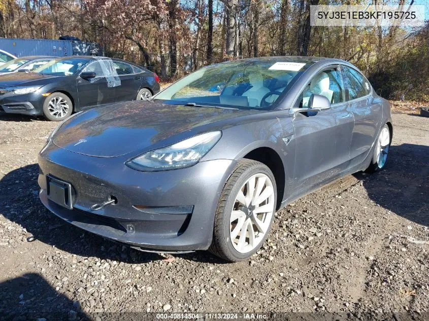 2019 Tesla Model 3 Long Range/Performance VIN: 5YJ3E1EB3KF195725 Lot: 40814504