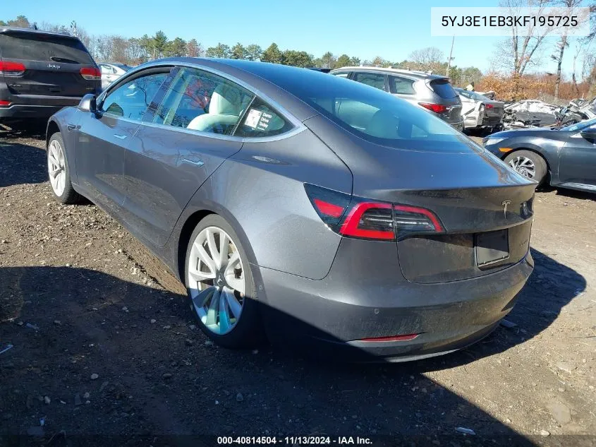 2019 Tesla Model 3 Long Range/Performance VIN: 5YJ3E1EB3KF195725 Lot: 40814504