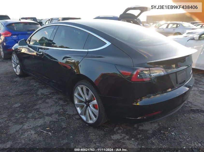 2019 Tesla Model 3 Long Range/Performance VIN: 5YJ3E1EB9KF438406 Lot: 40821763