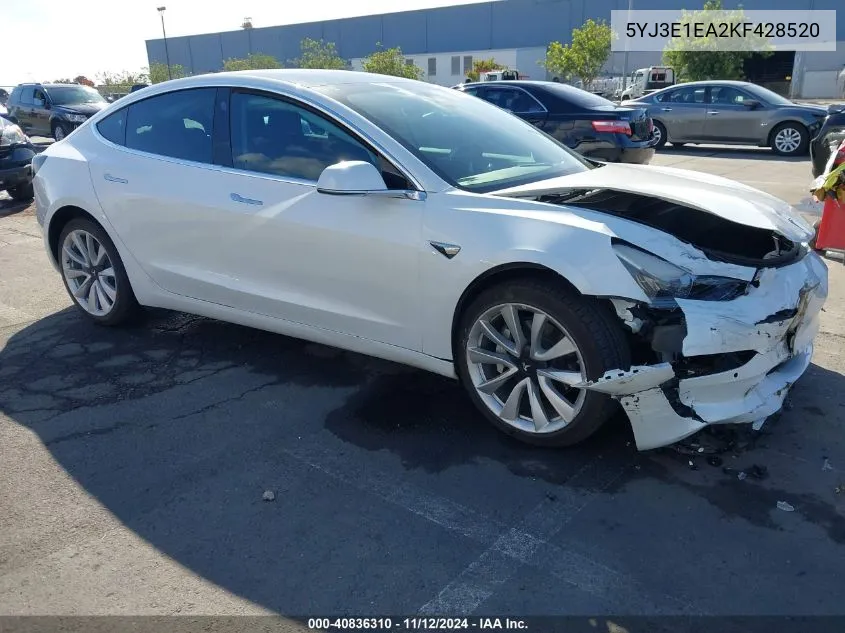 2019 Tesla Model 3 Long Range/Mid Range/Standard Range/Standard Range Plus VIN: 5YJ3E1EA2KF428520 Lot: 40836310