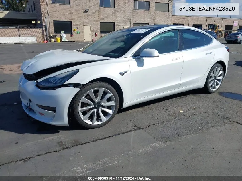 2019 Tesla Model 3 Long Range/Mid Range/Standard Range/Standard Range Plus VIN: 5YJ3E1EA2KF428520 Lot: 40836310