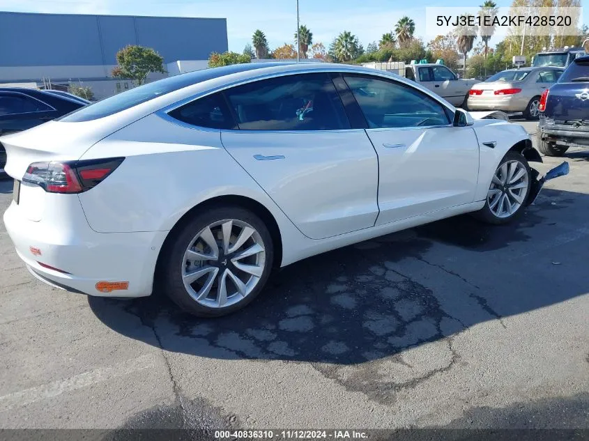 2019 Tesla Model 3 Long Range/Mid Range/Standard Range/Standard Range Plus VIN: 5YJ3E1EA2KF428520 Lot: 40836310