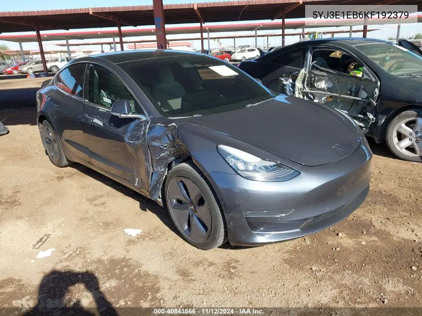 2019 Tesla Model 3 Long Range/Performance VIN: 5YJ3E1EB6KF192379 Lot: 40843566