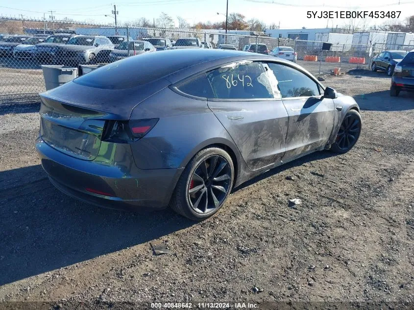 2019 Tesla Model 3 Long Range/Performance VIN: 5YJ3E1EB0KF453487 Lot: 40848642