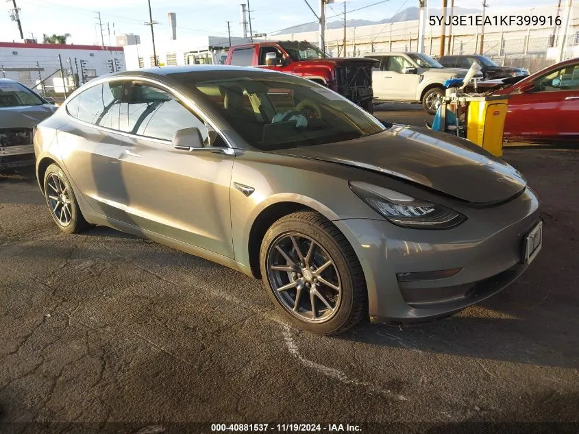 2019 Tesla Model 3 Long Range/Mid Range/Standard Range/Standard Range Plus VIN: 5YJ3E1EA1KF399916 Lot: 40881537