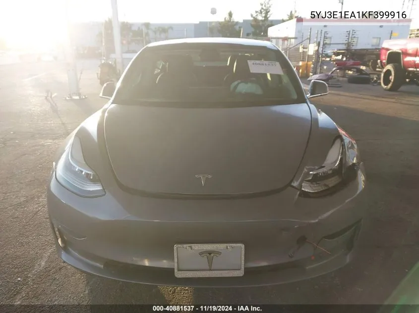 2019 Tesla Model 3 Long Range/Mid Range/Standard Range/Standard Range Plus VIN: 5YJ3E1EA1KF399916 Lot: 40881537