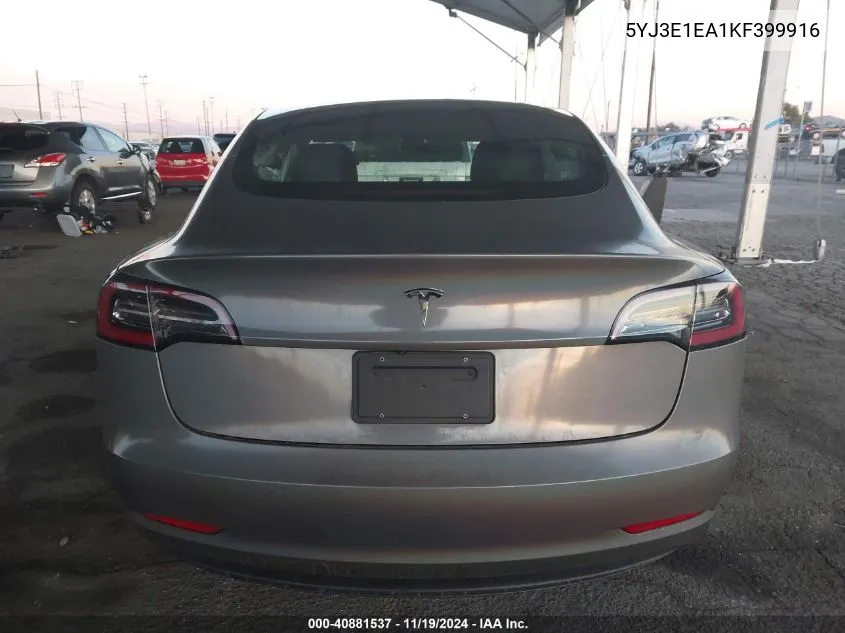 2019 Tesla Model 3 Long Range/Mid Range/Standard Range/Standard Range Plus VIN: 5YJ3E1EA1KF399916 Lot: 40881537