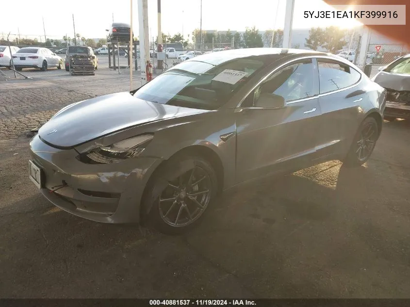 2019 Tesla Model 3 Long Range/Mid Range/Standard Range/Standard Range Plus VIN: 5YJ3E1EA1KF399916 Lot: 40881537