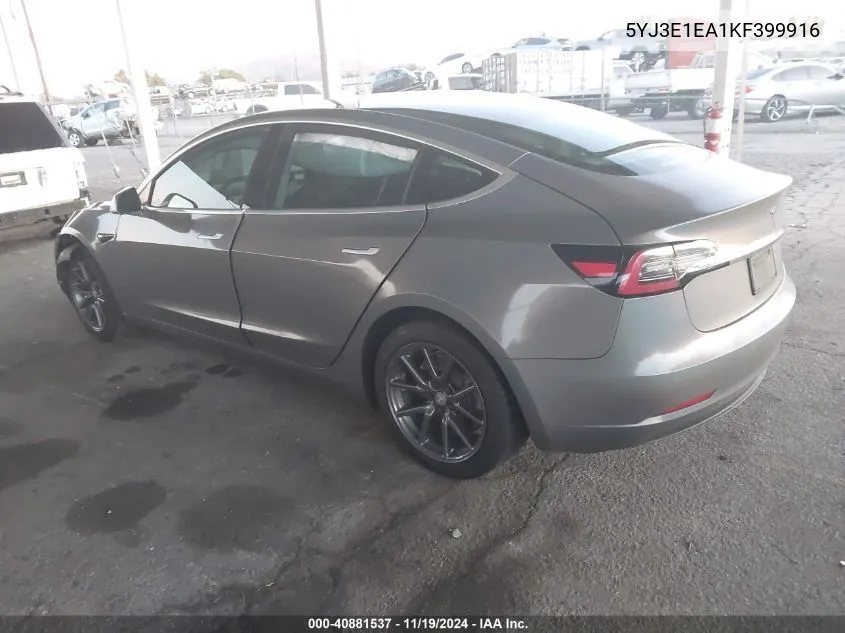 2019 Tesla Model 3 Long Range/Mid Range/Standard Range/Standard Range Plus VIN: 5YJ3E1EA1KF399916 Lot: 40881537