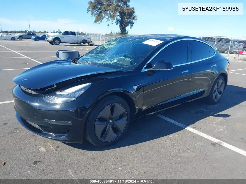 2019 Tesla Model 3 Long Range/Mid Range/Standard Range/Standard Range Plus VIN: 5YJ3E1EA2KF189986 Lot: 40896481