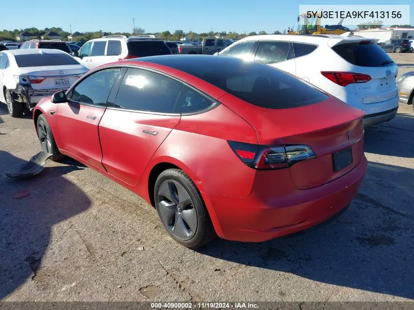 2019 Tesla Model 3 Long Range/Mid Range/Standard Range/Standard Range Plus VIN: 5YJ3E1EA9KF413156 Lot: 40900002