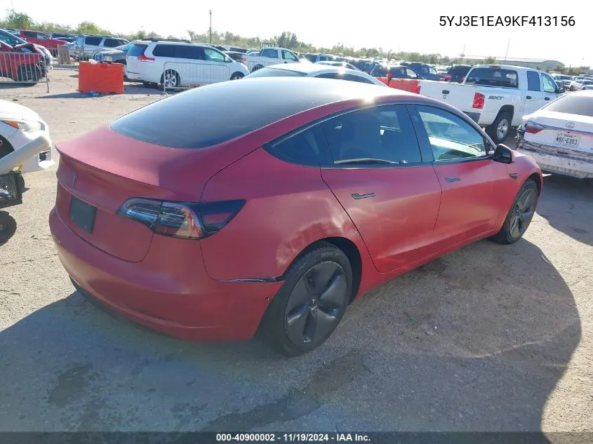 2019 Tesla Model 3 Long Range/Mid Range/Standard Range/Standard Range Plus VIN: 5YJ3E1EA9KF413156 Lot: 40900002