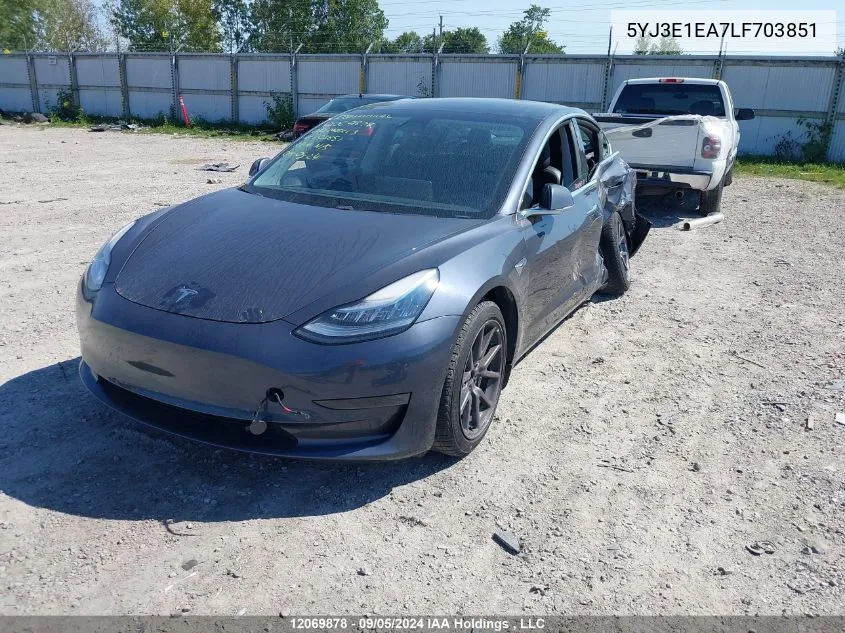 2020 Tesla Model 3 VIN: 5YJ3E1EA7LF703851 Lot: 12069878