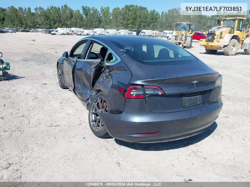 2020 Tesla Model 3 VIN: 5YJ3E1EA7LF703851 Lot: 12069878