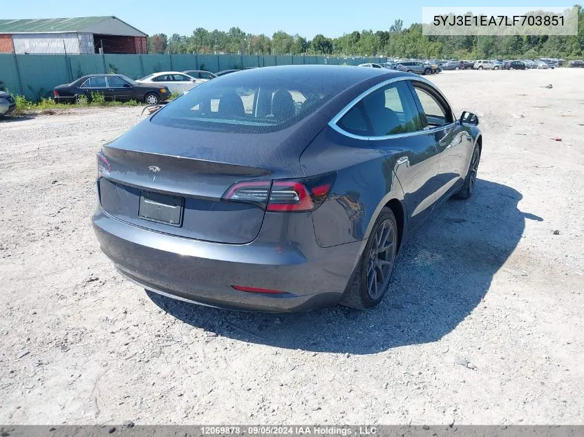 2020 Tesla Model 3 VIN: 5YJ3E1EA7LF703851 Lot: 12069878