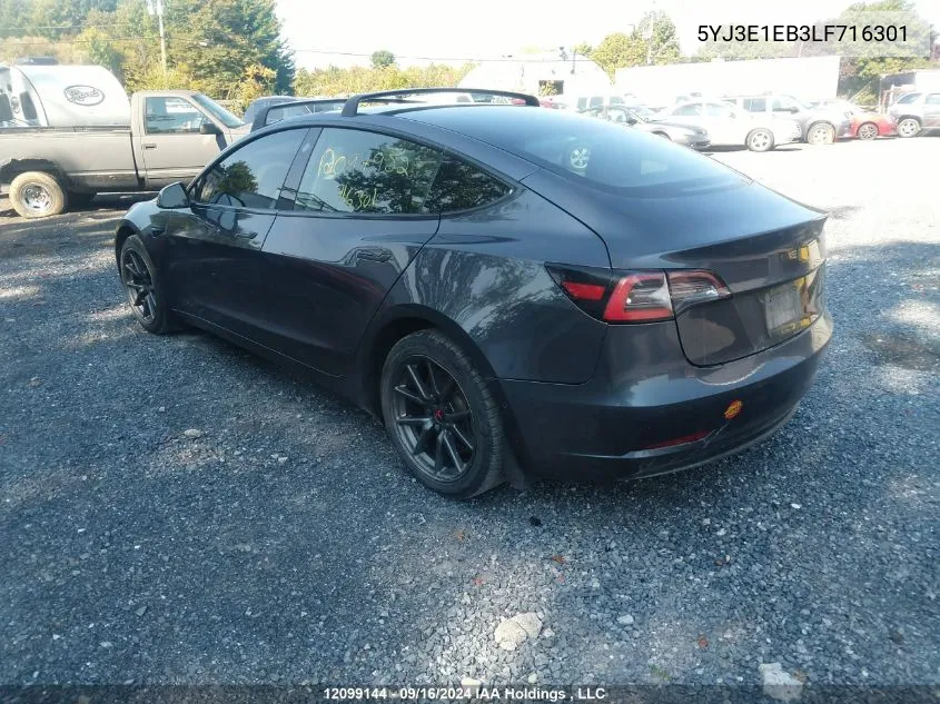 2020 Tesla Model 3 VIN: 5YJ3E1EB3LF716301 Lot: 12099144