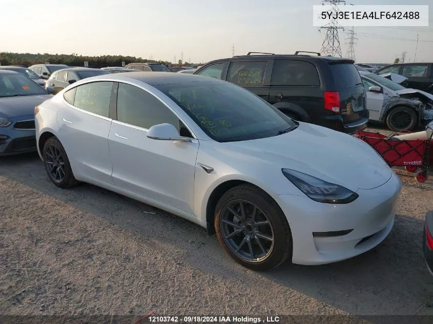 2020 Tesla Model 3 VIN: 5YJ3E1EA4LF642488 Lot: 12103742