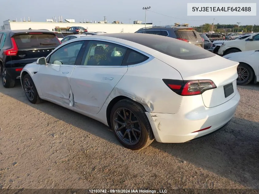 2020 Tesla Model 3 VIN: 5YJ3E1EA4LF642488 Lot: 12103742