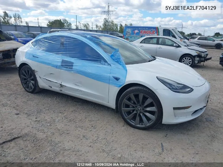 2020 Tesla Model 3 VIN: 5YJ3E1EA2LF704129 Lot: 12121645