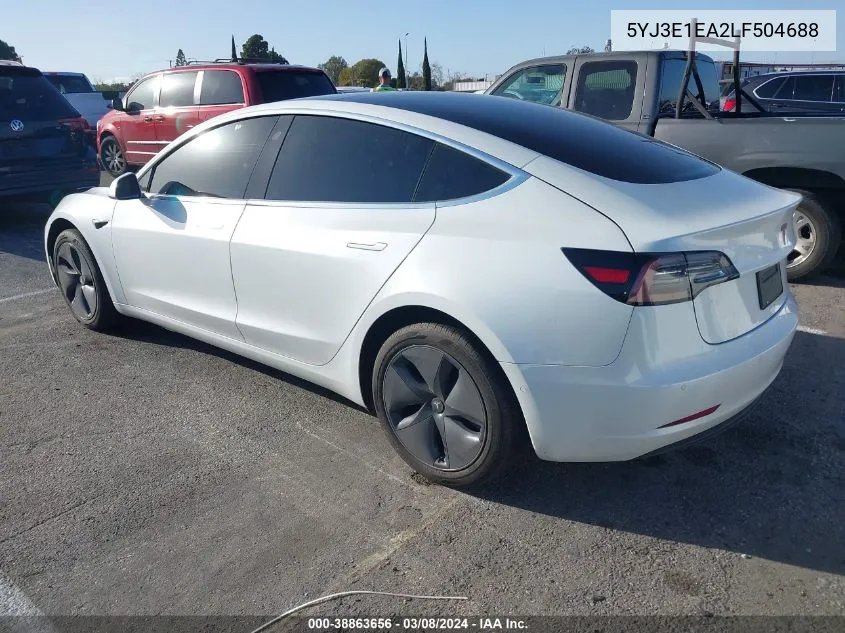 2020 Tesla Model 3 Standard Range Plus Rear-Wheel Drive/Standard Range Rear-Wheel Drive VIN: 5YJ3E1EA2LF504688 Lot: 38863656