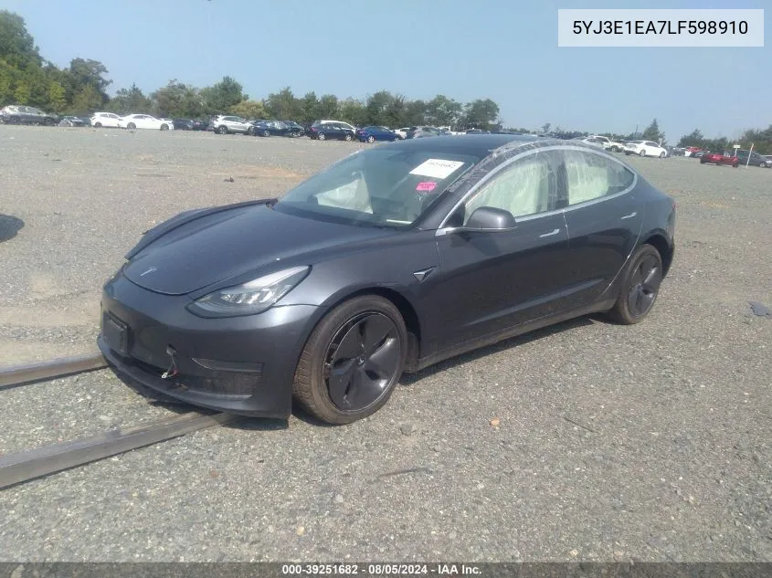 2020 Tesla Model 3 Standard Range Plus Rear-Wheel Drive/Standard Range Rear-Wheel Drive VIN: 5YJ3E1EA7LF598910 Lot: 39251682