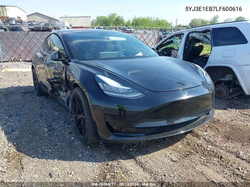 2020 Tesla Model 3 Long Range Dual Motor All-Wheel Drive VIN: 5YJ3E1EB7LF600616 Lot: 39364777