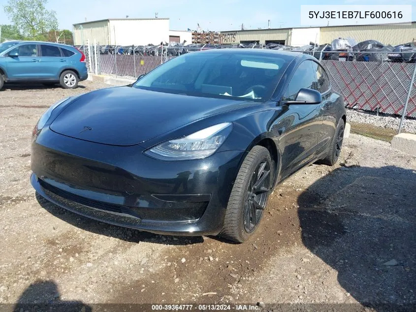 2020 Tesla Model 3 Long Range Dual Motor All-Wheel Drive VIN: 5YJ3E1EB7LF600616 Lot: 39364777