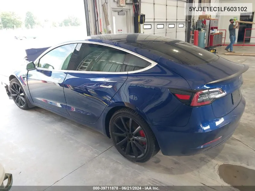 2020 Tesla Model 3 Performance Dual Motor All-Wheel Drive VIN: 5YJ3E1EC1LF603102 Lot: 39711878