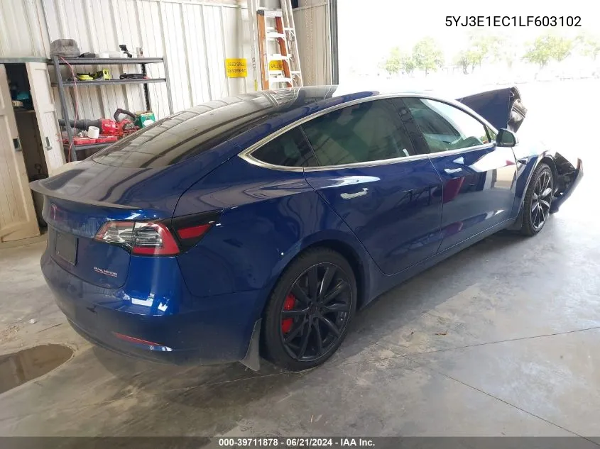 2020 Tesla Model 3 Performance Dual Motor All-Wheel Drive VIN: 5YJ3E1EC1LF603102 Lot: 39711878