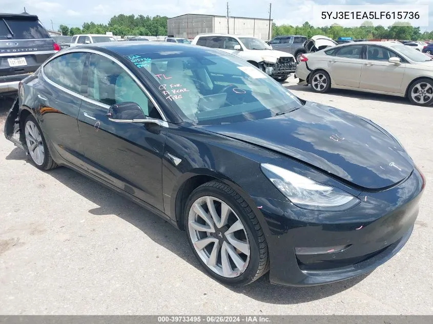 2020 Tesla Model 3 Standard Range Plus Rear-Wheel Drive/Standard Range Rear-Wheel Drive VIN: 5YJ3E1EA5LF615736 Lot: 39733495