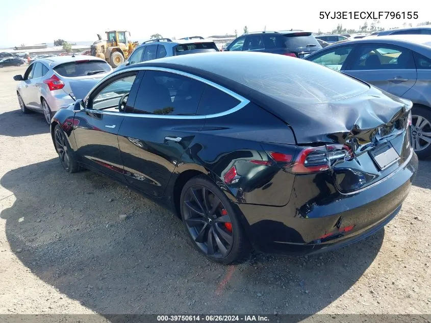 2020 Tesla Model 3 Performance Dual Motor All-Wheel Drive VIN: 5YJ3E1ECXLF796155 Lot: 39750614