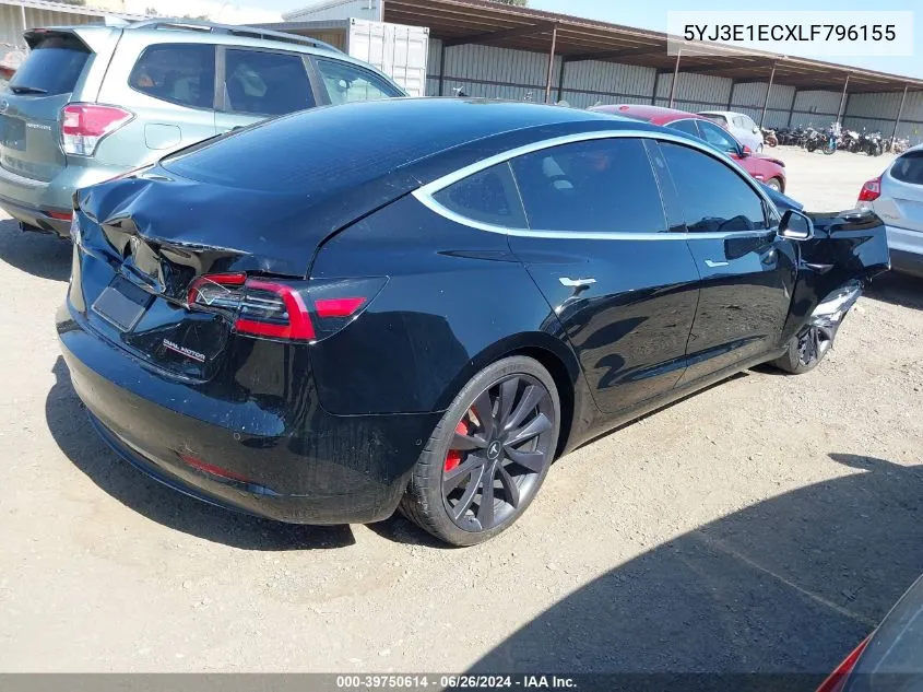 2020 Tesla Model 3 Performance Dual Motor All-Wheel Drive VIN: 5YJ3E1ECXLF796155 Lot: 39750614