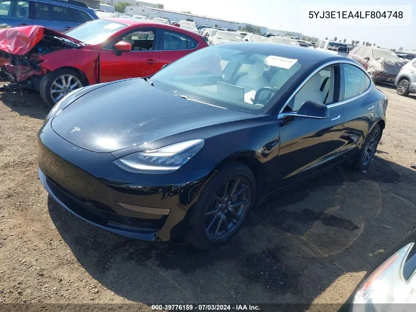 2020 Tesla Model 3 Standard Range Plus Rear-Wheel Drive/Standard Range Rear-Wheel Drive VIN: 5YJ3E1EA4LF804748 Lot: 39776159