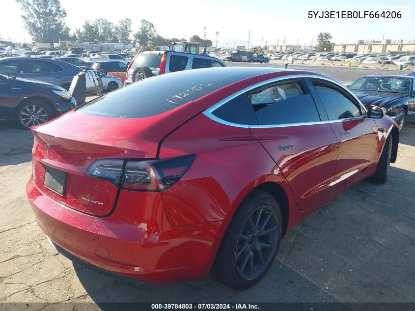 2020 Tesla Model 3 Long Range Dual Motor All-Wheel Drive VIN: 5YJ3E1EB0LF664206 Lot: 39784803