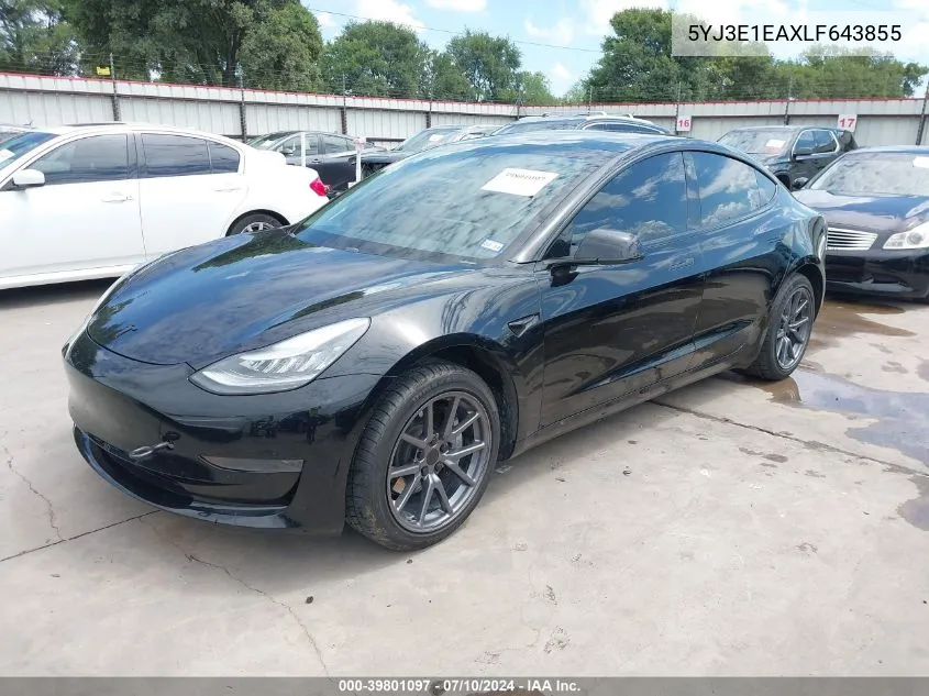 2020 Tesla Model 3 Standard Range Plus Rear-Wheel Drive/Standard Range Rear-Wheel Drive VIN: 5YJ3E1EAXLF643855 Lot: 39801097