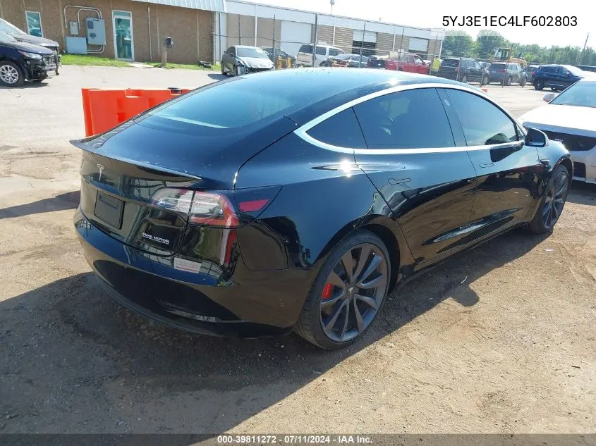 2020 Tesla Model 3 Performance Dual Motor All-Wheel Drive VIN: 5YJ3E1EC4LF602803 Lot: 39811272