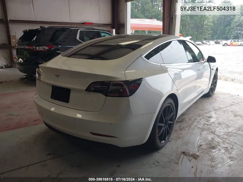 2020 Tesla Model 3 Standard Range Plus Rear-Wheel Drive/Standard Range Rear-Wheel Drive VIN: 5YJ3E1EA2LF504318 Lot: 39816915