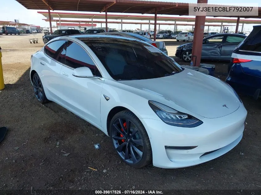 2020 Tesla Model 3 Performance Dual Motor All-Wheel Drive VIN: 5YJ3E1EC8LF792007 Lot: 39817526