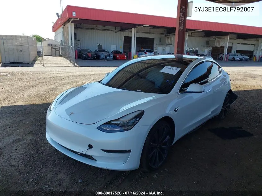 2020 Tesla Model 3 Performance Dual Motor All-Wheel Drive VIN: 5YJ3E1EC8LF792007 Lot: 39817526