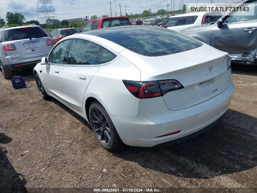 2020 Tesla Model 3 Standard Range Plus Rear-Wheel Drive/Standard Range Rear-Wheel Drive VIN: 5YJ3E1EA7LF737143 Lot: 39823051