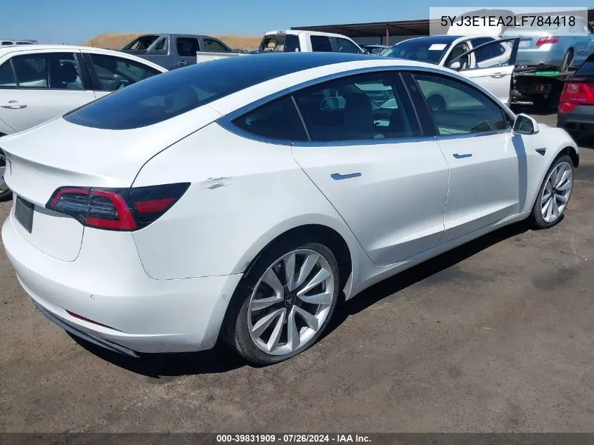 2020 Tesla Model 3 Standard Range Plus Rear-Wheel Drive/Standard Range Rear-Wheel Drive VIN: 5YJ3E1EA2LF784418 Lot: 39831909