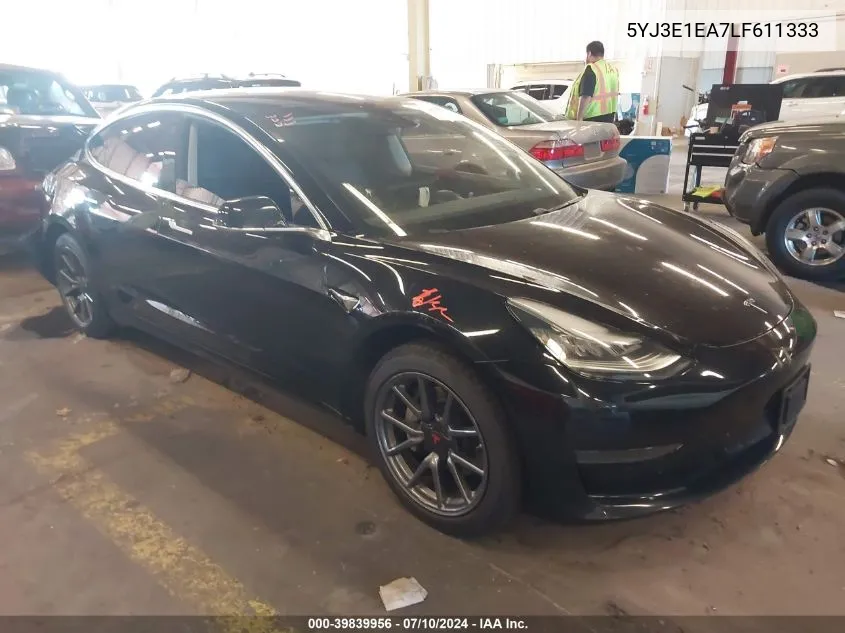 2020 Tesla Model 3 Standard Range Plus Rear-Wheel Drive/Standard Range Rear-Wheel Drive VIN: 5YJ3E1EA7LF611333 Lot: 39839956