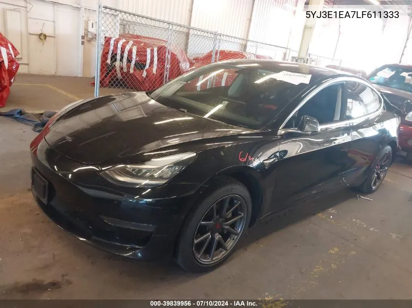 2020 Tesla Model 3 Standard Range Plus Rear-Wheel Drive/Standard Range Rear-Wheel Drive VIN: 5YJ3E1EA7LF611333 Lot: 39839956